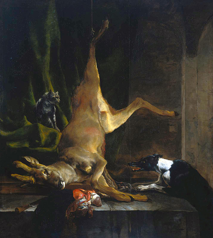 Dog and a Cat near a Partially Disembowelled Deer